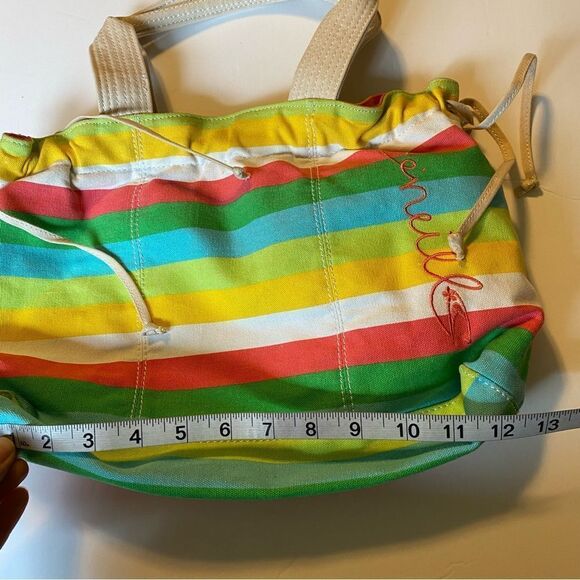 O’ Neill striped colorful rainbow Kelly green beach bag canvas tote - Picture 2 of 12
